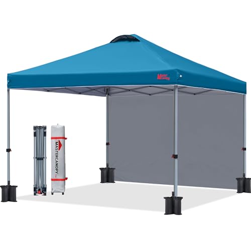 MASTERCANOPY Durable Pop-up Canopy Tent with 1 Sidewall (10'x10',Cyan Blue) - color: Cyan Blue, size: 10x10