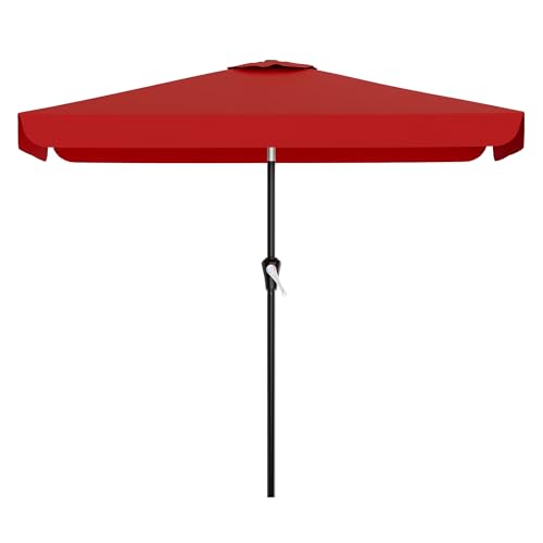 AreShark 6.5 x 10 FT Rectangular Valance Patio Umbrella, Outdoor Umbrella with Tilt and Crank, Market Table Umbrellas W/ 6 Ribs UV Protection for Garden, Deck, Backyard and Pool, Red - color: Red, size: 6.5x10 FT