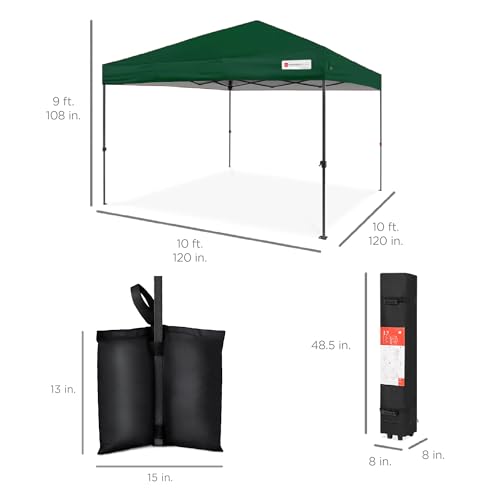 Best Choice Products 10x10ft Pop Up Canopy Tent, Outdoor Shade, 1 Person 1 Minute Set Up, Carry Case, 4 Weight Bags - Forest Green - color: Forest Green, size: 10x10ft