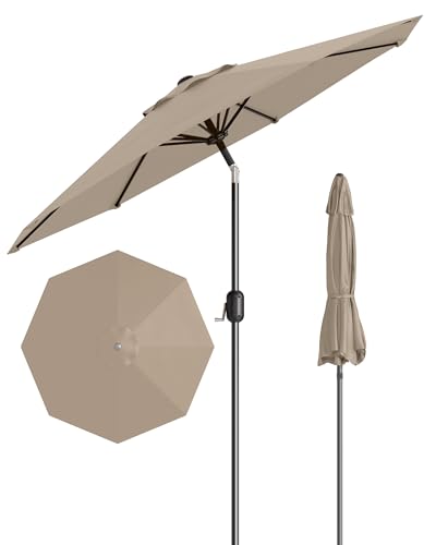 GarveeLife Outdoor Patio Umbrella, Table Market Umbrella with Push Button Tilt and Crank, 8 Sturdy Ribs UV Protection Waterproof for Garden, Deck, Backyard, Pool - color: Brown, size: 10FT