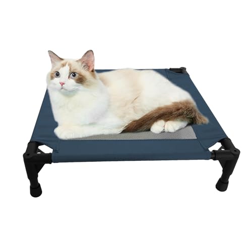 Pozico Elevated Pet Bed with Breathable Mesh for Small Cat and Dog, Raised Cooling Pet Cot for Puppy and Kitty, 18.9x18.9 inch (Navy Blue Bed) - color: Navy Blue Bed