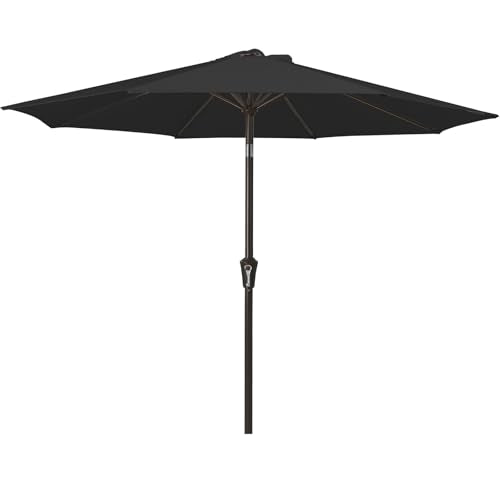 MEWAY 9ft Patio Umbrella Outdoor Table Umbrellas with Push Button Tilt and Crank, Market Umbrella 8 Sturdy Ribs for Deck, Garden, Pool and Backyard, Black - color: Black, size: 9ft