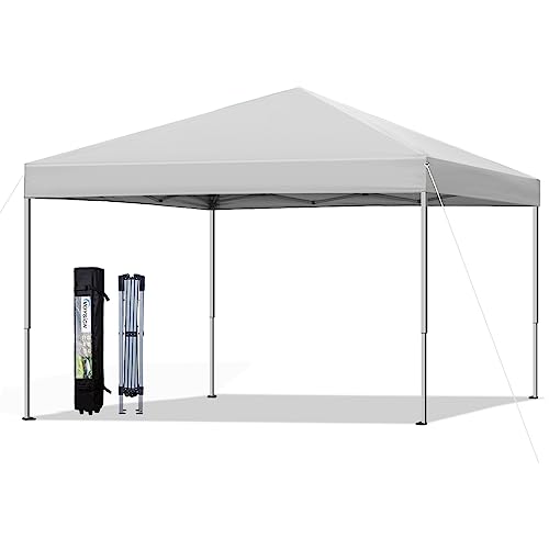 10x10 Pop Up Canopy Tent, Outdoor Instant Sun Shelter - White, Included 1 x Rolling Storage Wheeled Bag, 4 x Guylines, 8 x Stakes - color: Basic White