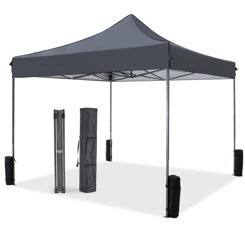 NEWBULIG 10x10 FT Pop Up Canopy Tent, Heavy Duty Outdoor Sun Shade Shelter with Sand Bags, Portable Instant Canopy for Camping, Beach, Backyard, Patio, Classic Grey - color: Classic Grey, size: 10x10FT