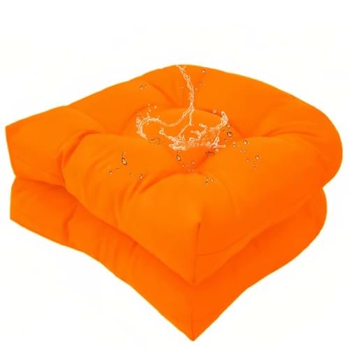 Set of 2 Outdoor Indoor U Shaped Wicker Seat Cushion Decorative Orange Tufted Chair Pads Chair Cushions Set for Patio Garden Home Office Furniture - color: Orange