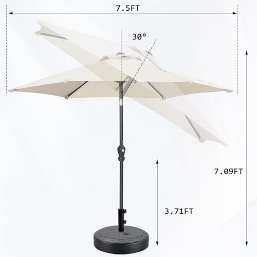 GDY 7.5ft Patio Umbrella Outdoor Umbrella with Tilt, Crank and Umbrella Weighted Base, for Yard/Outdoor/Wedding Parties and Events (Beige) - color: Beige, size: Umbrella+Base