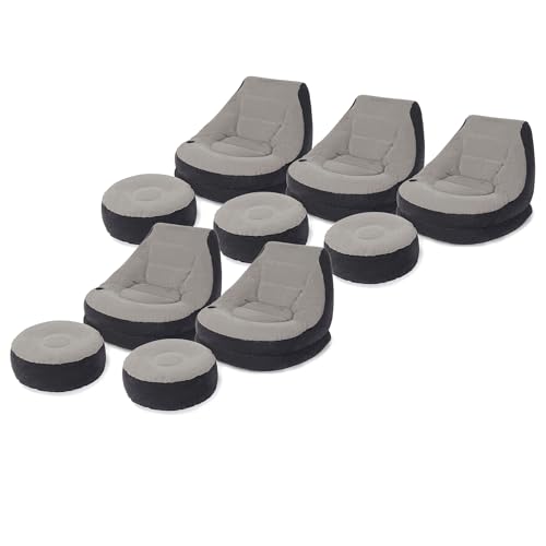 Intex Inflatable Ultra Lounge Chair with 2 in 1 Valve Extra Wide Opening, Angled Back Rest, Built in Cup Holder, and Ottoman, Gray (5 Pack) - size: 5 Pack