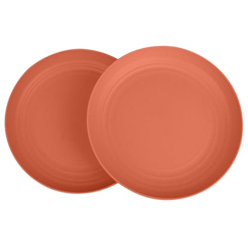 2 Pcs Wheat Straw Plates, 9Inch Unbreakable Dinner Plates, Reusable Plate for Camping,Picninc,Family Dinner,Orange - color: Orange