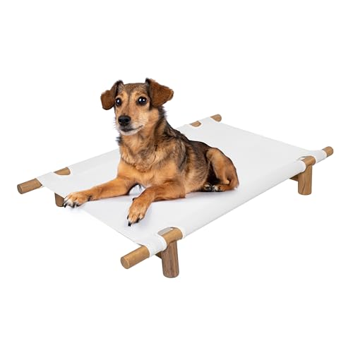 DBD5000A Chester 32" Modern Minimalist Wood Frame Elevated Outdoor Dog Bed, Snow/Light Teak - color: Snow/Light Teak