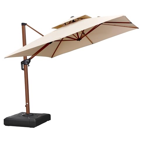 PURPLE LEAF 9ft Patio Umbrella Outdoor Square Umbrellas Large Cantilever Umbrella Windproof Offset Heavy Duty Sun Umbrellas for Garden Deck Pool Patio, Beige - color: Beige, size: 9'X9', style: Umbrella