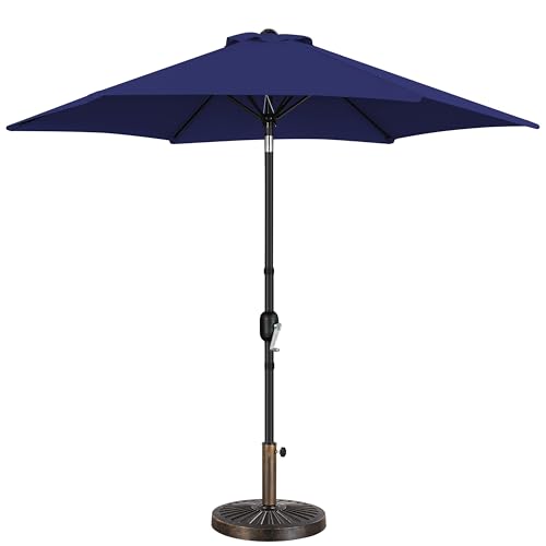 Yaheetech 9FT Patio Umbrella Outdoor with Heavy Duty Base Included,Table Umbrella with Push Button Tilt and Crank, UV Protection Waterproof for Yard/Outdoor/Wedding Parties and Events - Navy Blue - color: Navy Blue, size: 9FT