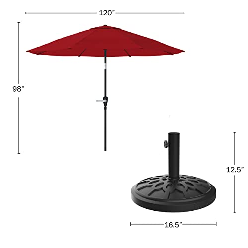 Pure Garden Patio Umbrella with Auto Tilt 10ft Easy Crank Sun Shade with 19lb Weighted Base for Deck, Outdoor Furniture, or Pool (Red)