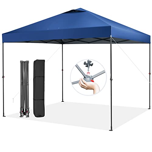 Tangkula 10x10 Ft Pop Up Canopy, Easy Set-up Instant Tent with Center Lock, Carry Bag, Rotatable Feet, 8 Stakes, 4 Ropes, Outdoor Canopy Tent for Beach, Camp, Patio, Market (Blue) - color: Blue, size: 10x10FT