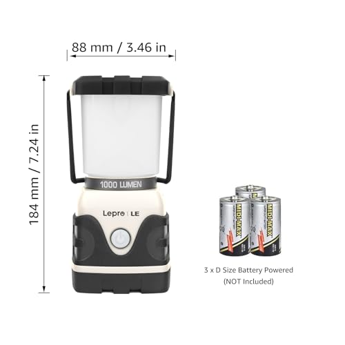 Lepro 1000LM Battery Powered LED Camping Lantern, White Tent Light with 4 Light Modes, Camping Essentials, Waterproof Lantern Flashlight for Camping, Emergency Light, Power Outage, Not Rechargeable - color: White-1000lm-1Pack