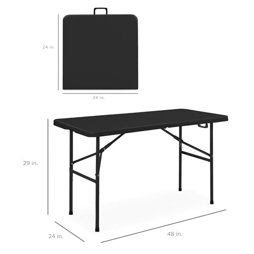 Best Choice Products 4ft Plastic Folding Table, Indoor Outdoor Heavy Duty Portable w/Handle, Lock for Picnic, Party, Camping - Black - color: Black, size: 4ft