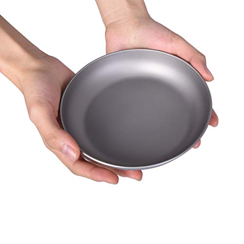 iBasingo Titanium Pan Dish Plate with Carry Mesh Bag Ultralight for Outdoor Camping Tableware Cookware Mess Kit A-Ti1102T - color: M- Ti1102T