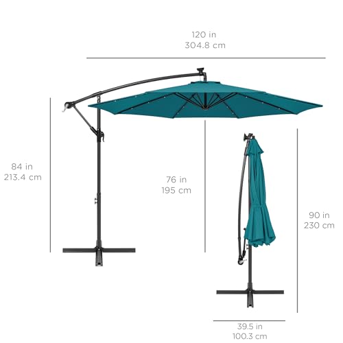 Best Choice Products 10ft Solar LED Offset Cantilever Hanging Market Patio Umbrella, 8 Sturdy Ribs, Easy Adjustment - Cerulean - color: Cerulean, size: Offset