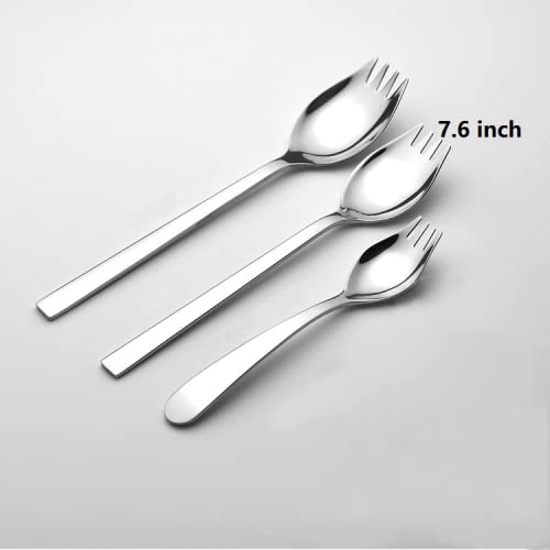 6-pack Stainless Steel Sporks for Everyday Use, Back to school lunch supplies Camping Hiking Heavy Duty Flatware set,7.6-inch (M) - size: 7.6 inch