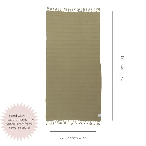 InfuseZen Stonewashed Turkish Bath & Beach Towel –100% Organic Turkish Cotton - Soft, Lightweight, Absorbent - Quick Dry, Sand Free - Swim, Pool, Shower, Travel - Peshtemal, Hammam Spa Towel - Khaki - color: Khaki Green