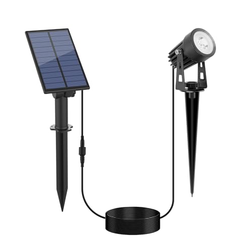 APONUO Metal Solar Spot Lights Outdoor with 9.8ft Cable Solar Powered Landscape Lighting Low Voltage IP65 Waterproof Auto On/Off for Outside Garden Yard Landscape Pathway Garage-Cool White(1-in-1) - color: Cool White, size: 1-IN-1