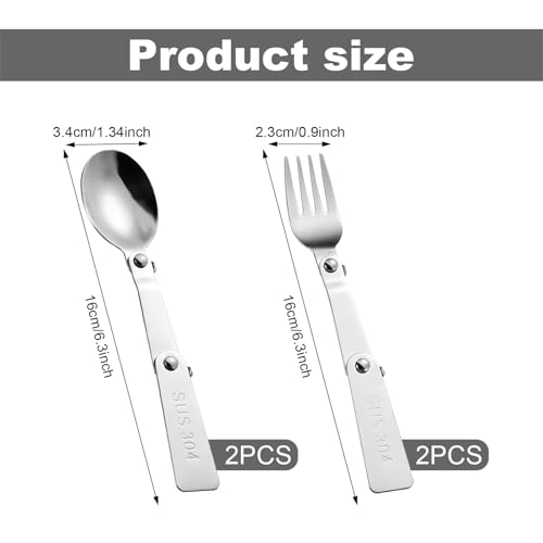 4pcs Foldable Fork and Spoon Set, Stainless Steel Folding Spoon and Fork Portable Tableware for Outdoors Travel Camping Replacement Utensils Compatible with Thermos Funtainer 16oz Food Jar