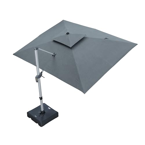 PURPLE LEAF 9' X 12' Cantilever Outdoor Patio Umbrella Large Heavy Duty 360° Rotation Double Top Offset Rectangular Umbrellas for Backyard Deck Pool, Cast Slate - color: Cast Slate, size: 9' X 12'