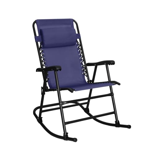 Amazon Basics Outdoor Portable Folding Rocking Chair with Headrest, Ergonomic Design, Weather-resistant Textilene Fabric for Porch, Blue - color: Navy Blue