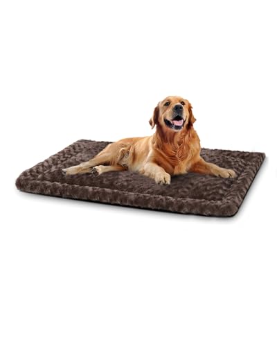 Washable Dog Bed Mat Dog Crate Pad Soft Fluffy Pet Kennel Beds Dog Sleeping Mattress for Large Jumbo Medium Small Dogs, 41 x 27 Inch, Brown - color: Brown, size: 41.00" x 27.00" x 1.50"