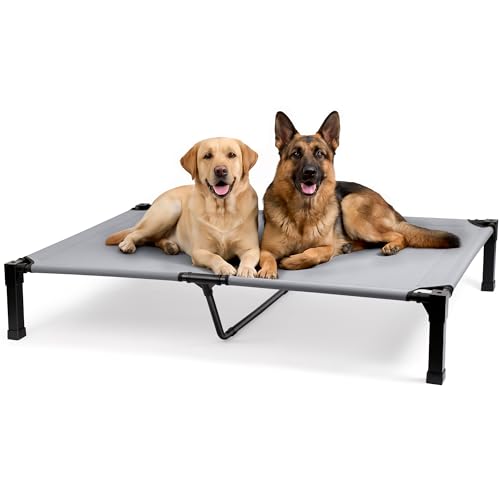Niubya Elevated Outdoor Dog Bed, Cooling Elevated Pet Cot, Steel-Framed and Non-Slip Feet, Raised Dog Bed with Waterproof, Washable, Breathable Teslin Mesh, 60in - color: Grey, size: 60"L x 36"W x 9.4"H
