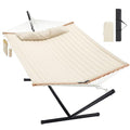 Homgava Two Person Hammock with Stand for Outside Heavy Duty, Outdoor Patio Hammock with Portable Steel Stand, Large Double Hammocks,480lbs Capacity.(Off White) - color: Off White