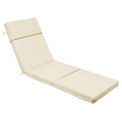Outdoor Chaise Lounge Cushion 72" x 21" x 3", 4-Section Folding Patio Lounge Chair Cushion with Ties, Waterproof & Fade Resistant Replacement Cushion for Pool, Patio, Deck (Beige, 1 Pcs) - color: Beige, size: 1 Pcs