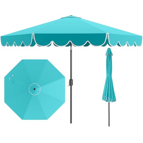 Tangkula 10 FT Patio Umbrella, 2-Tiers Scalloped Outdoor Table Market Umbrella with Tilt Adjustment, Crank, 8 Sturdy Ribs for Pool, Deck, Backyard (Turquoise) - color: Turquoise, size: 10Ft