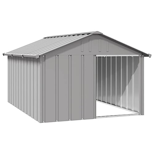 Outdoor Dog Kennel with Steel Roof and Walls, Waterproof Dog Playpen with Open Entrance, Animal Hutch Shelter from Rain and Wind, Gray 45.9"x60.2"x32.1" Galvanized Steel,-655 - color: Gray, size: 45.9"x60.2"x32.1"