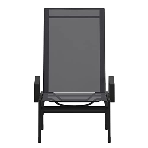 Flash Furniture Brazos Adjustable Chaise Lounge Chair with Arms, All-Weather Outdoor Five-Position Recliner, Black/Black - color: Black/Black, size: Set of 1