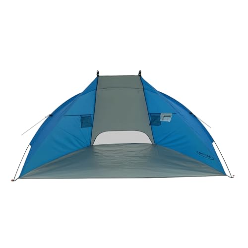 BS-002 Outdoor Portable Canopy Beach Waterproof Windproof Shelter Sun Shade Tent with 2 Mesh Sand Pockets, Carry Bag, and Stakes, Blue