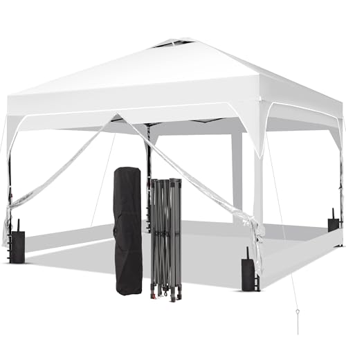 GDY 8x8FT Outdoor Pop Up Canopy Tent with One Push Setup, Easy Setup Gazebo with 4 PVC Transparent Sidewalls for Events, Parties, Camping, White - color: White, size: 8x8 PVC