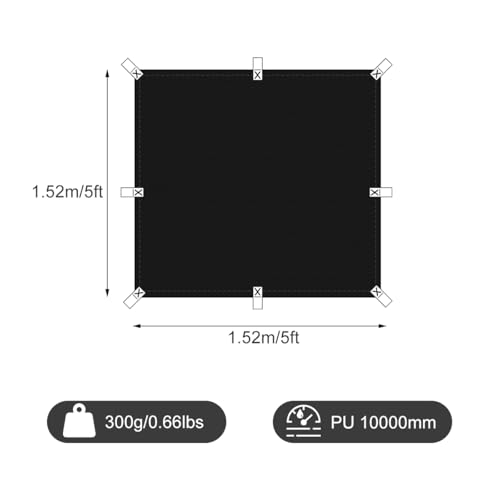 Black Waterproof Tarp Cover for Outdoor: Multi-Purpose Oxford Tarpaulin with Reinforced Webbing Loops for Camping Boat Pool Roof Tent - Durable and Tear Resistant (5ftx5ft) - size: 5x5ft