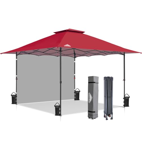 EAGLE PEAK 13x13 Pop up Canopy Tent w/One Wall, Instant Canopy Easy Set up Folding Shelter w/One Privacy Curtain, 169 Square Feet Sun Shade, Red - color: Red