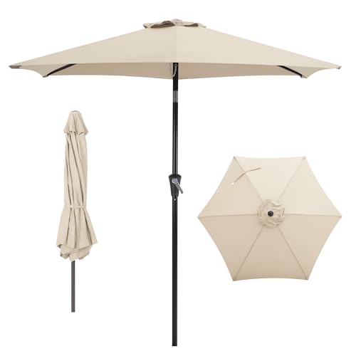 HASLE OUTFITTERS 7.5ft Patio Umbrella,Outdoor Table Umbrellas w/Heavy Duty Ribs, Effortless Crank and Push Button Tilt, Wind Resistant Sun Umbrella for Garden, Deck, Backyard, Pool, Beige - color: Beige-Round