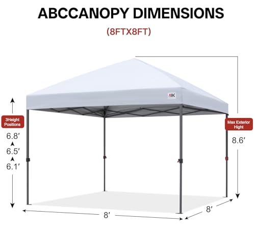 ABCCANOPY 8x8 Pop Up Canopy Tent, Easy Setup Instant Shelter with Wheeled Bag, Heavy Duty Outdoor Canopy for Beach, Market, Backyard, UV Protection, Outdoor Weather Protection (Light Gray, 8x8) - color: Light Gray, size: 8x8