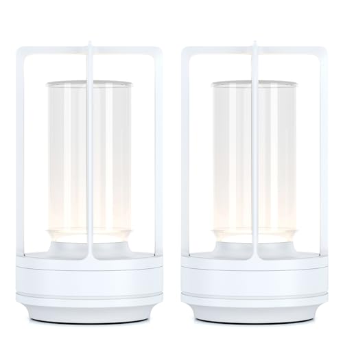 Portable Metal Table Lamp for Indoor/Outdoor ,Rechargeable Cordless LED Lamp, 3-Colour Infinitely Dimming Battery Powered Small Desk Lamp, Restaurant/Bedroom/Bar/Coffee/Camping Light (White Set of 2) - color: White Set of 2