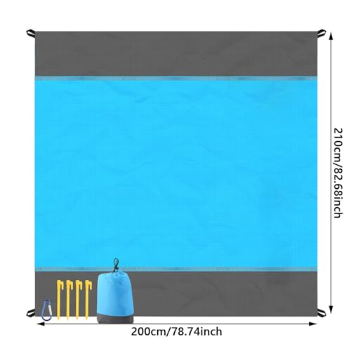 Beach Mat, 80"×84" Sandproof Waterproof Extra Large Quick Drying Beach Blanket with 4 Stakes & Storage Bag,Lightweight Durable Oversized Striped Beach Mat for Outdoor,Camping,Travel,Hiking,Beach