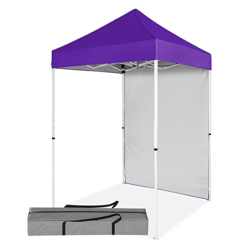 5x5 Pop Up Canopy Tent with One Sidewall, Instant Portable Beach Canopy, Outdoor Tent with Carry Bag for Camping, Sports, Tailgating, Events, Purple - color: Purple, size: With One Wall