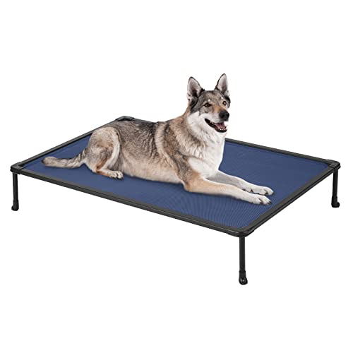 Veehoo Chewproof Elevated Dog Bed - Cooling Raised Pet Cot, Breathable Mesh, Washable & Non-Slip for Large Dogs, Indoor/Outdoor, Blue Mat and Black Frame, 49x33inches (Model CWC2203A03) - color: Blue, size: 49.0"L x 33.0"W x 9.0"Th