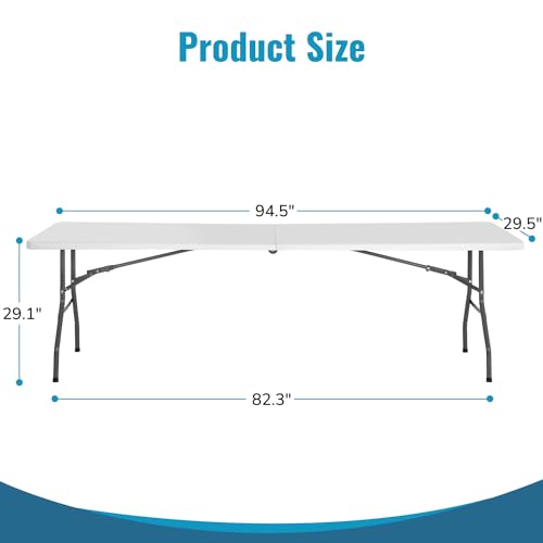PayLessHere | 8FT Folding Table | Portable Plastic Table with Carry Handle | Waterproof & Foldable Table Design | Steel Frame with Lock | White | for Events, Camping, Indoor & Outdoor Use - color: White, size: 8 FT