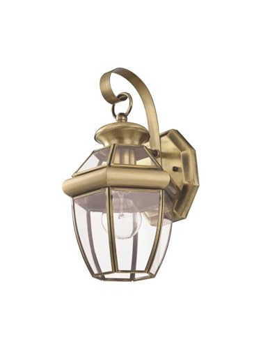 Livex Lighting 2051-01 Monterey 1 Light Outdoor Antique Brass Finish Solid Brass Wall Lantern with Clear Beveled Glass - color: Antique Brass