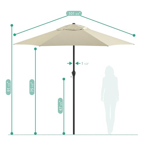 Sunline 9 ft Patio Umbrella with Crank & Push Button Tilt, Outdoor Market Umbrella with UV Protection & Wind Vent, Metal Frame for Deck, Pool & Table, Antique Beige - color: Antique Beige, size: 9 foot