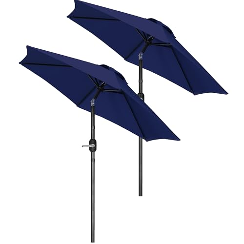 Yaheetech 2 Pack 7.5FT Outdoor Patio Umbrella Outdoor Table Umbrella w/Push Button Tilt & Crank, Yard Sun Shade UV Protection Waterproof for Pool, Market, Terrace, Beach, Outdoor Restaurant, Navy Blue - color: Navy Blue, size: 7.5FT