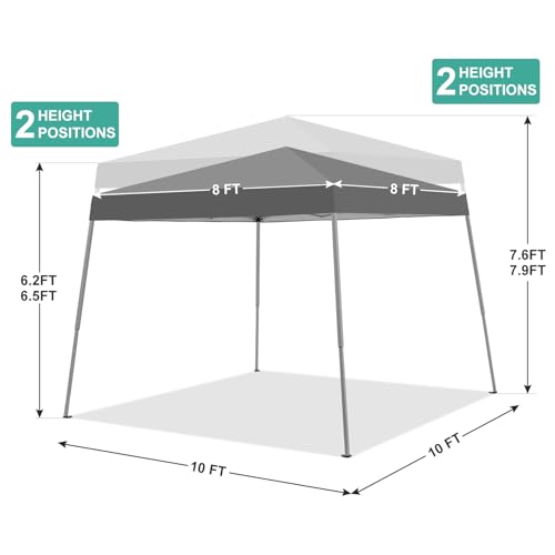 Canopy Tent, 10X10 FT Pop Up Canopy Outdoor Instant Tent Slant Legs with Carrying Bag, Portable Gazebo Shelter for Patio Deck Garden and Beach - 8X8 FT Canopy Cover (Dark Grey) - color: Dark Grey