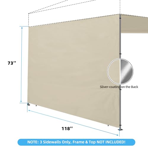Joramoy Canopy Tent Sidewalls for 10×10 Pop Up Canopy, 3 Pack Instant Sunwall, Waterproof and UV Protection Shade Wall, Straight Leg Sidewalls 3 PCS Only (Khaki) - color: Khaki, size: 10×10